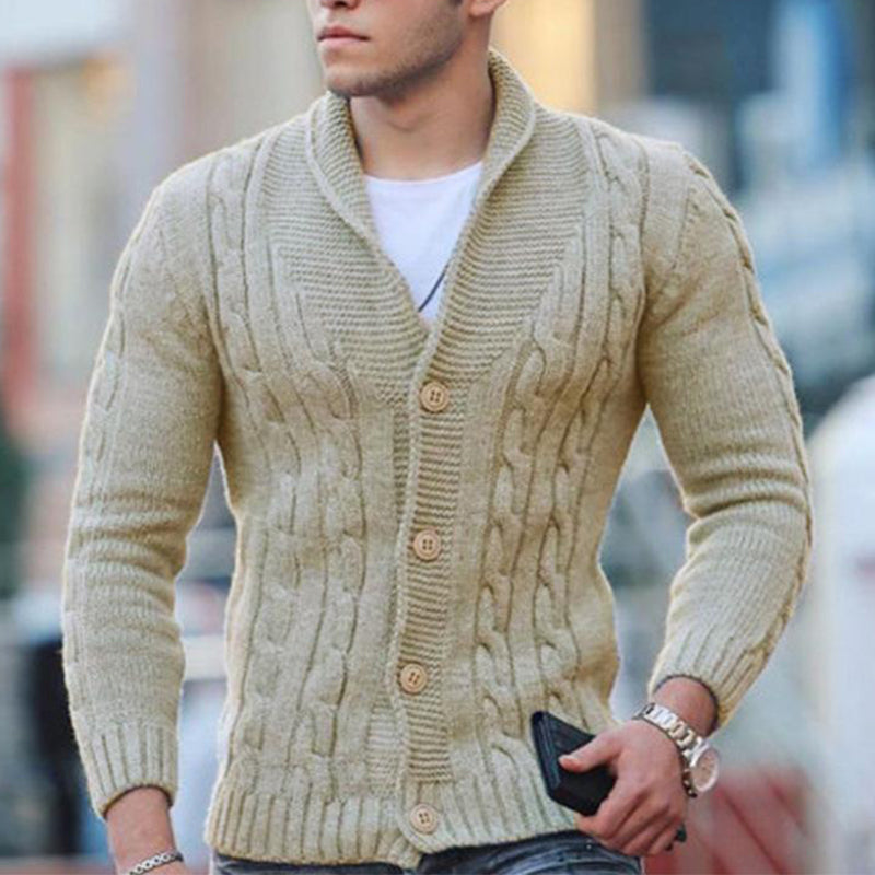 Cardigan en maille unie à col châle et boutonnage pour homme