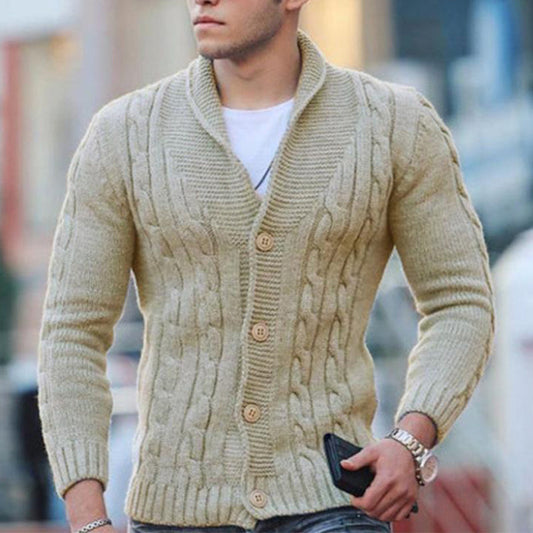 Cardigan en maille unie à col châle et boutonnage pour homme