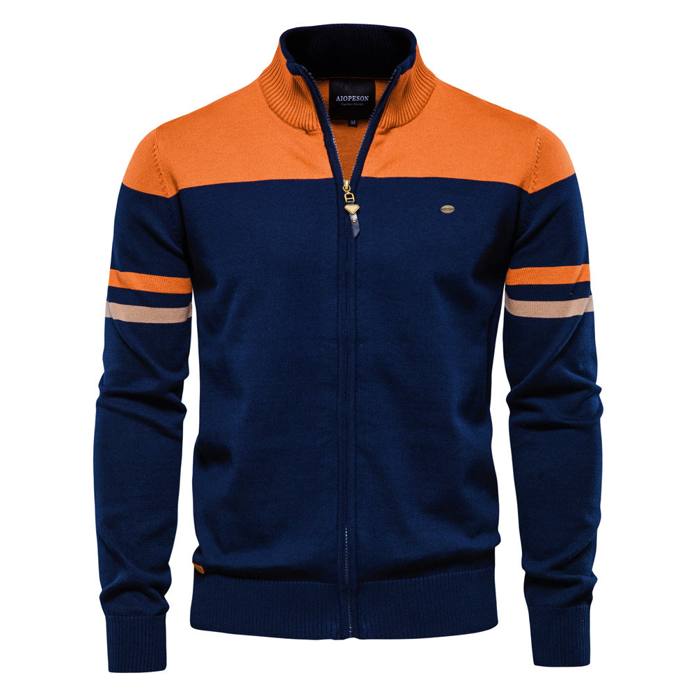 Manteau cardigan zippé décontracté pour homme avec col montant