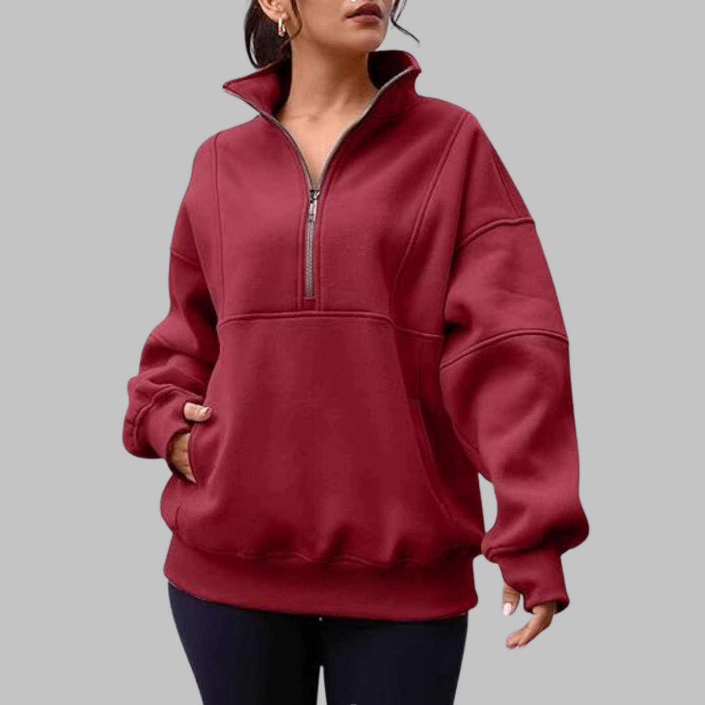 ✨Haut-1 Pull 2025✨ Sweat-shirt ample à col, demi-zip et manches longues pour femmes, collection automne/hiver