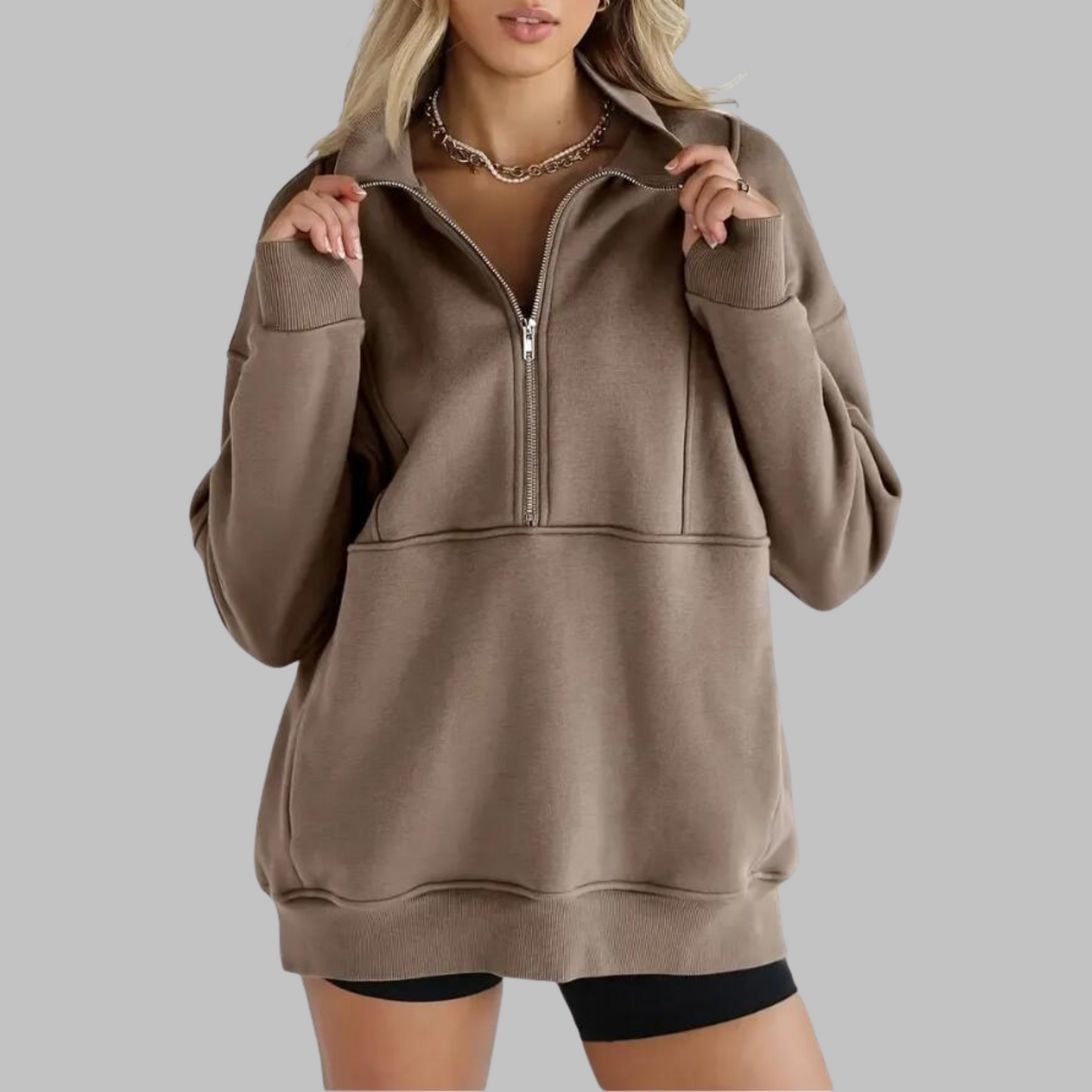 ✨Haut-1 Pull 2025✨ Sweat-shirt ample à col, demi-zip et manches longues pour femmes, collection automne/hiver