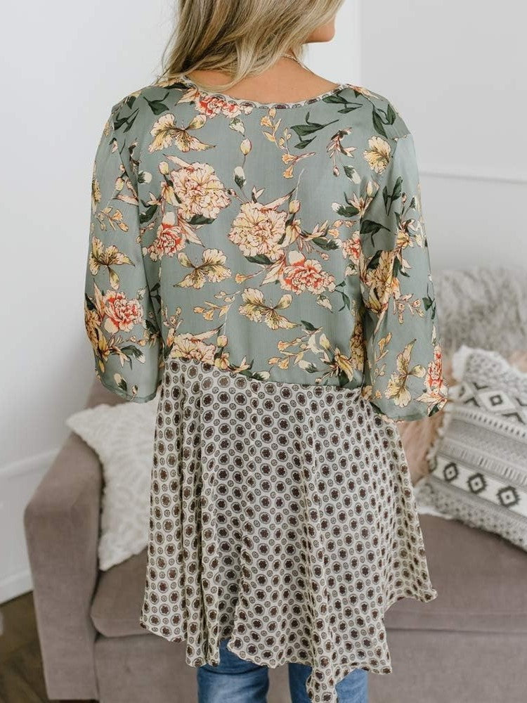 Damen Kimono mit Blumenmuster, Rüschenärmel, zum Binden, fließend, Boho, locker, als Überwurf