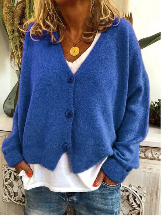 Cardigan Chic Femme Col V Boutonné Automne/Hiver
