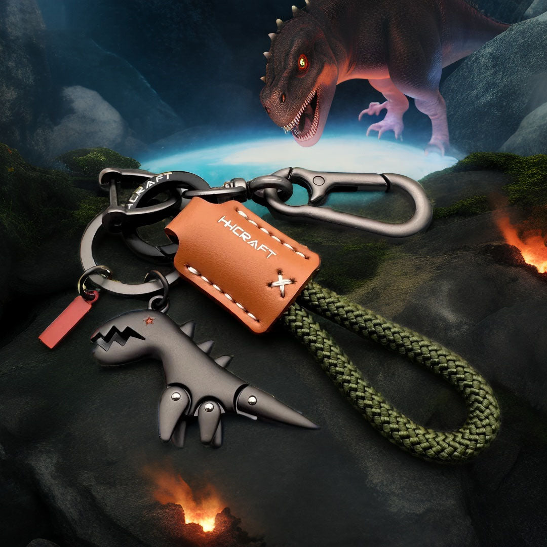 Breloque dinosaure en alliage d'aluminium associée à un bracelet tissé à la main