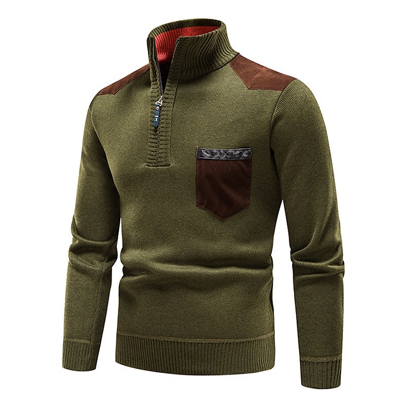 Pull en molleton demi-zippé pour homme, col montant et blocs de couleur