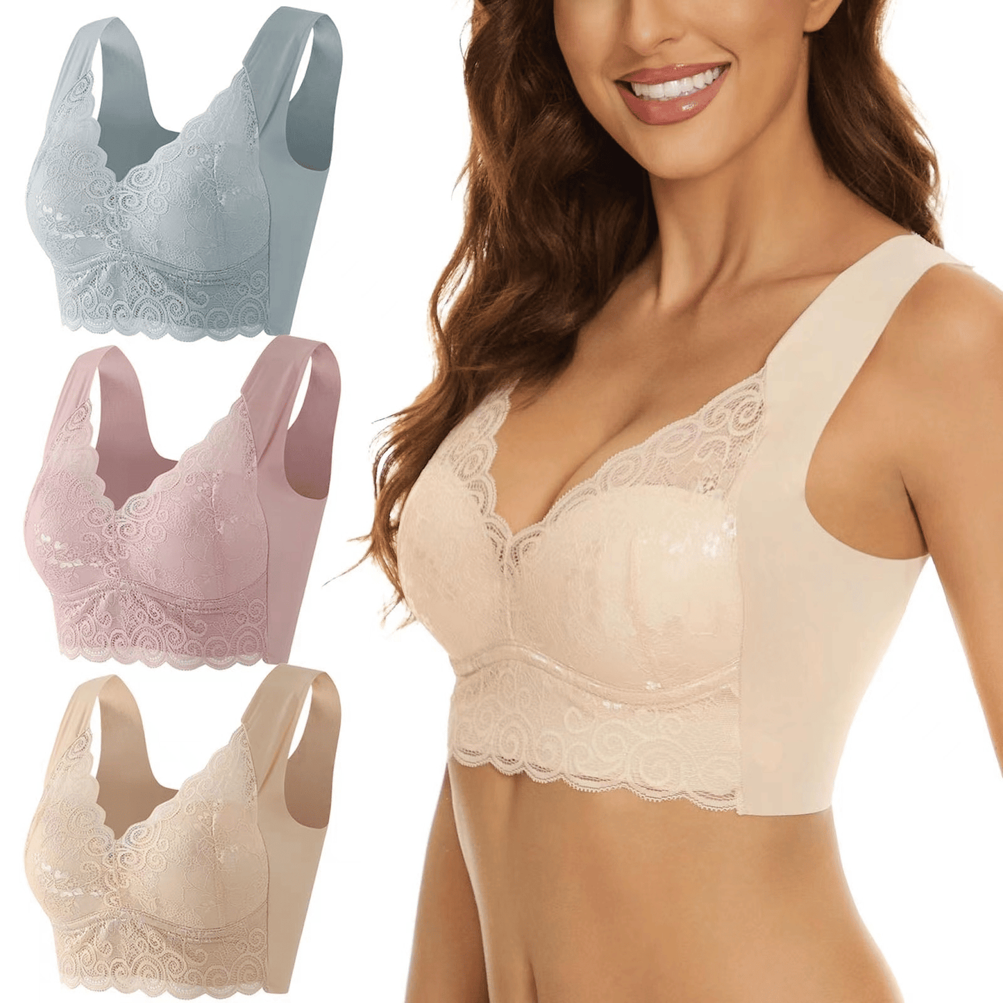 🔥Dernier jour : 2 soutiens-gorge achetés, le 3ème offert !😍 - Soutien-gorge sans coutures, sans armatures, push-up en dentelle