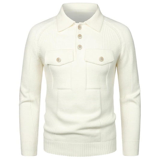 Men's Lapel Pocket Vintage Style Raglan Sleeve Slim Fit Knit Sweater