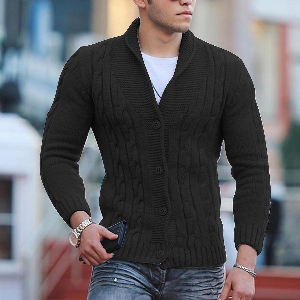 Cardigan en maille unie à col châle et boutonnage pour homme