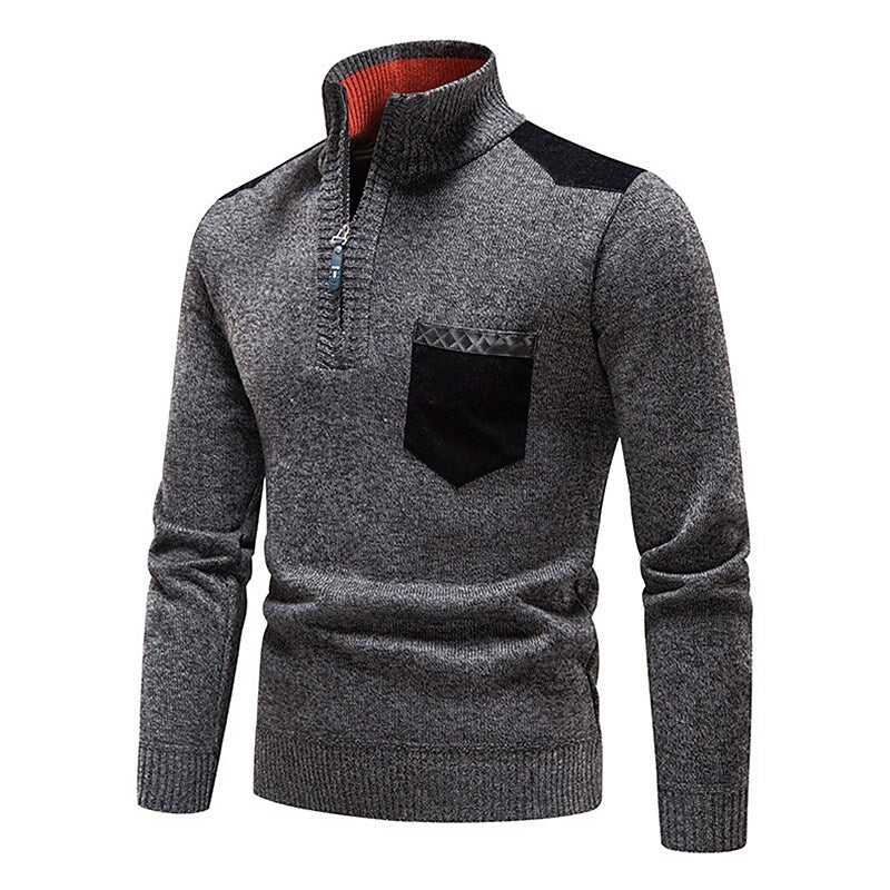 Pull en molleton demi-zippé pour homme, col montant et blocs de couleur